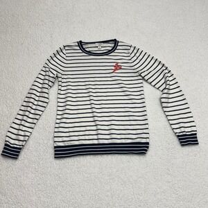 J.Crew Teddie Sweater Womens Small White Navy Striped Lobster Crewneck Knit